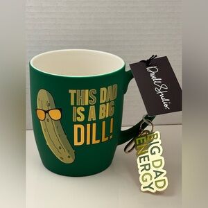 NWT Dwell Studio Green Novelty Mug “ This Dad is a Big Dill” with Key Chain 18oz